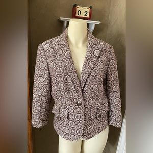 Worthington Short Blazer Jacket Women’s Sable Brown Jacquard/ Tapestry Geometric
